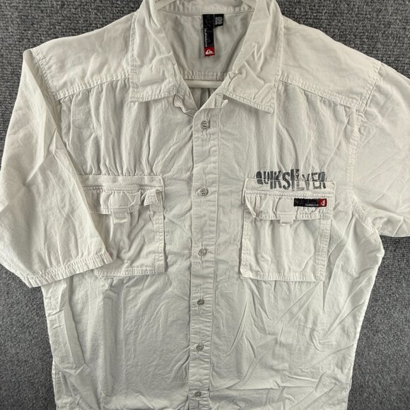 Quiksilver Loop Graphic Print All Cotton Camp Short Sleeve Medium White Casual - Picture 1 of 16